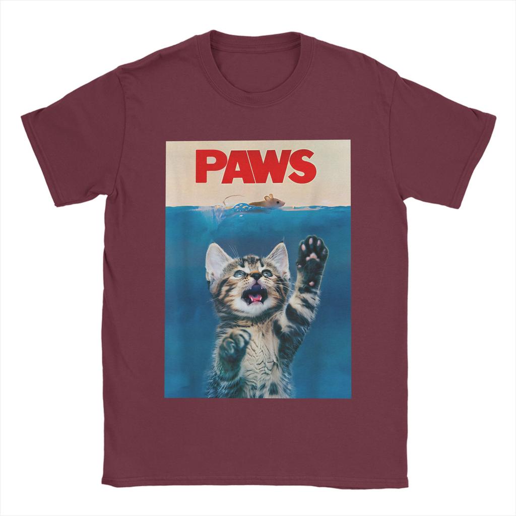 PAWS Funny Cat parody cat Lover Gift Kitten Shark Mouse meow 100 Cotton T Shirts  Novelty Tee Shirt for Man Casual Top Tees
