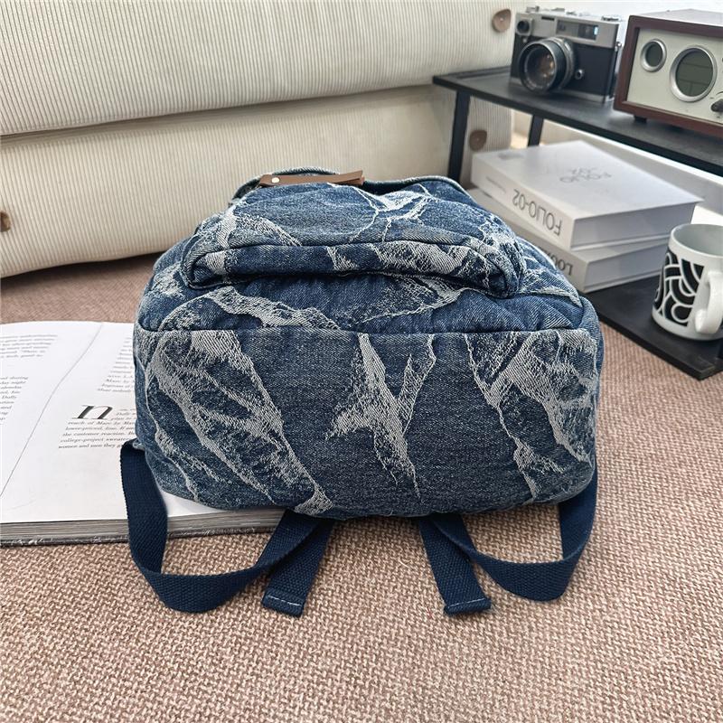 Denim Camouflage Backpack Casual Style Unisex School Bag Fashionable Travel Rucksack