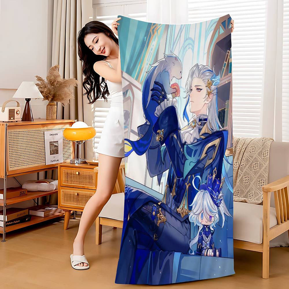 G-Genshin I-Impacts N-Neuvillettes Bath Towel Microfiber Soft Water Absorbing Breathable For Girl Kids Decorative Cartoon Beach Towel