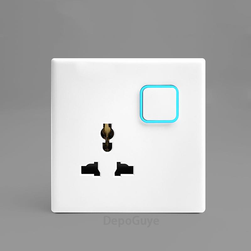 White 1 2 3 4 Gang Button Light Switch Panel Blue LED Indicator,UK Standard Wall Socket Universal Dual 3Pin USB C Power Outlet