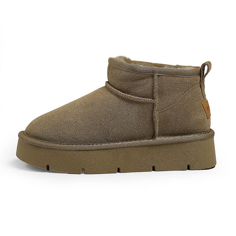 Leather Thick-soled Snow Boots for Women, Light and Velvet Warm Cotton Shoes In Winter, the Same Non-slip Style In Winter Rain