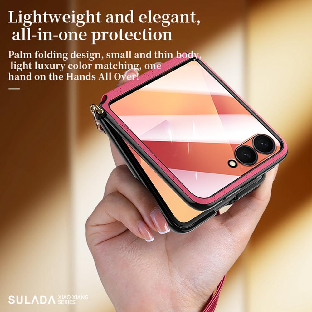 SULADA For Samsung Galaxy Z Flip7 5G Case Rhombus Leather+PC Phone Cover with Shoulder Strap