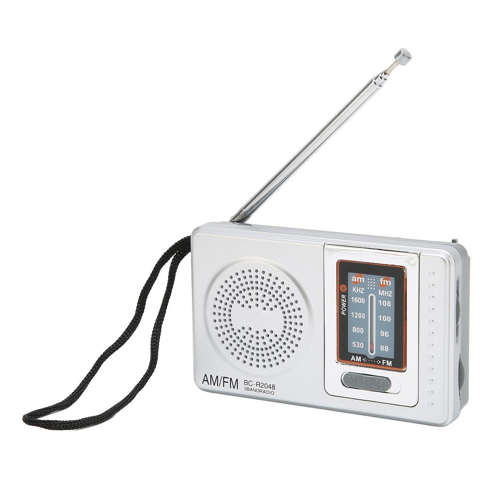 AM FM rádio Stříbrnošedá kapesní velikost AM FM kompaktní jednoduchý design kapesní rádio napájené AA bateriemi