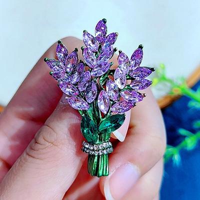 Yousheng Faux Crystal Lavender Flower Brooch Rhinestone Elegant Clothing Accessories Women Girls Business Suit Lapel Pin Fashion Jewelry Gift