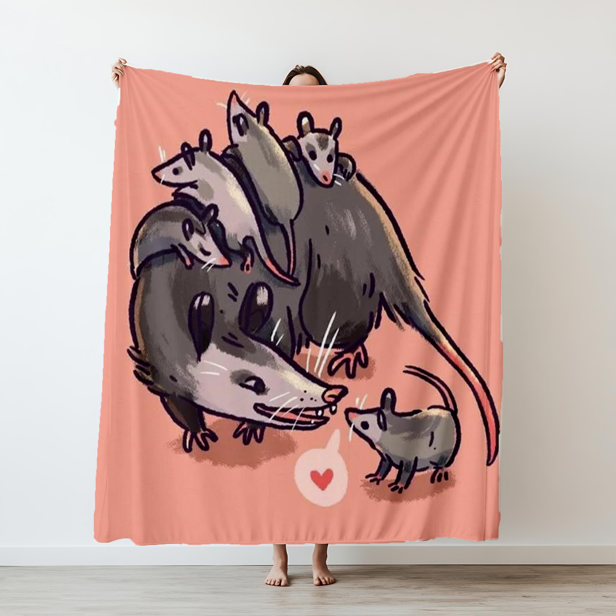 

130×150cm Cute Opossum Animals Thin Printed Blanket Camping Throw Bed Sofa Office Air Conditioning Soft Leisure couple gift 75x90cm