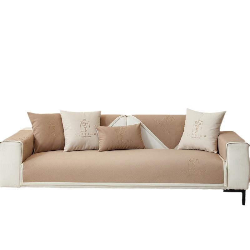 Cotton and Linen Woven Embroidered Sofa Cushion, Universal Sofa Cushion Cover for All Seasons, Non-slip Backrest Cover, Modern Light Luxury Cushion