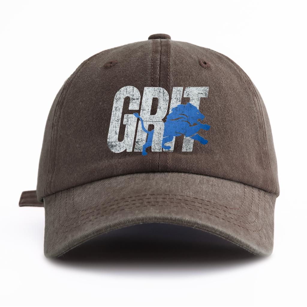 1pc GRIT Print Washed Baseball Cap for Adults,  Minimalist Retro Style Casual Soft Adjustable Dad Hat, Perfect As Gift