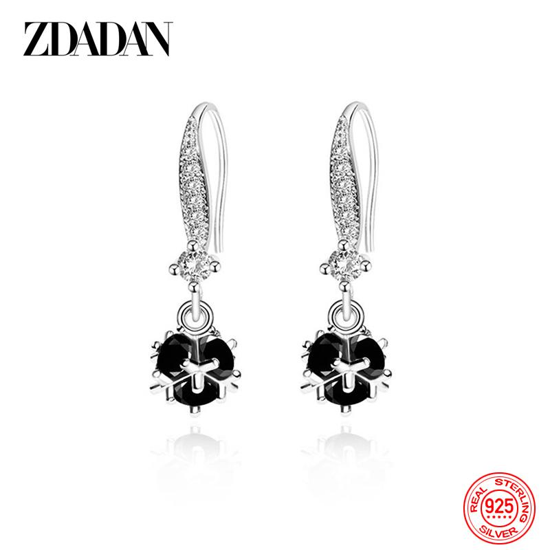 925 Sterling Silver Black Round Zircon Drop Earrings for Women Fashion Wedding Jewelry Gift