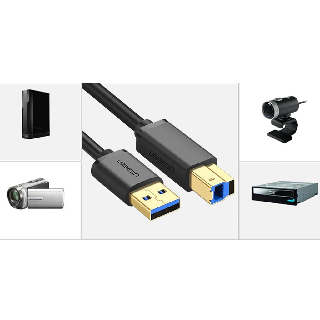 Ugreen US210 1m High-Speed USB 3.0 to USB-B Printer Cable – Black, 5Gbps Transfer Rate