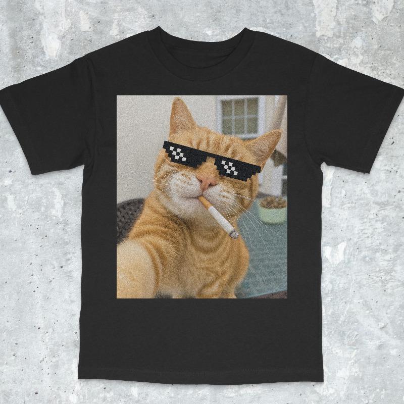 

Streetwear Vintage Meme Cat T Shirt Womens Unisex Cotton Tee Casual Summer Oversized Ironic Humor Cat Lovers Gifts Short Sleeve S
