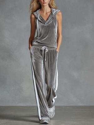 2026 Cross-Border Fashion: Sleeveless Hooded Velvet Tracksuit with Long Pants