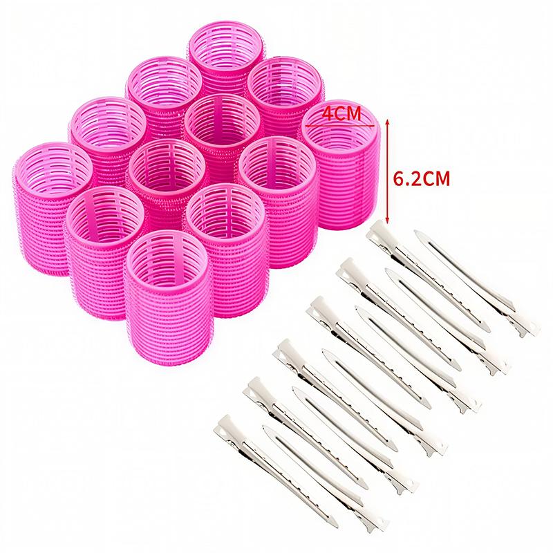 Haarrollers Zelfklevend Haarkrulders Hittevrije Krultang Krultangen voor Salon Jumbo Maat Plakkerige Haarstyling Tools 12 Hair Rollers +12 Clips rozerode kleur