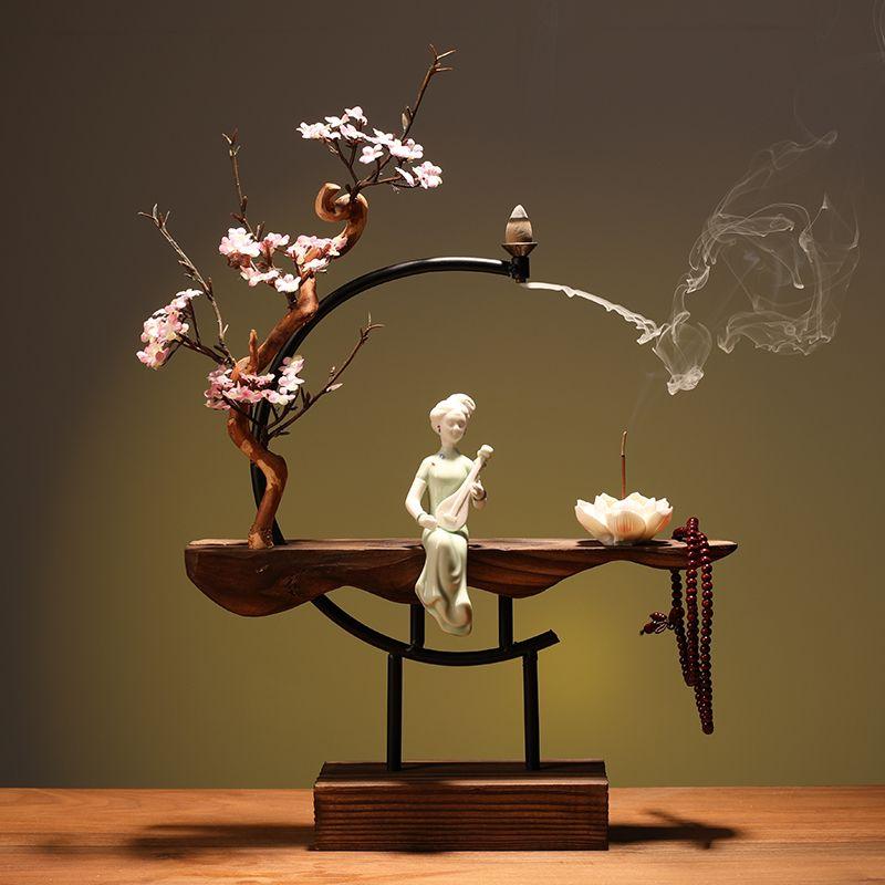 Furnishing New Chinese Style Backflow Incense Burner Creative Personality Zen Fortune Home Living Room Porch Office Furnishing 32x41cm