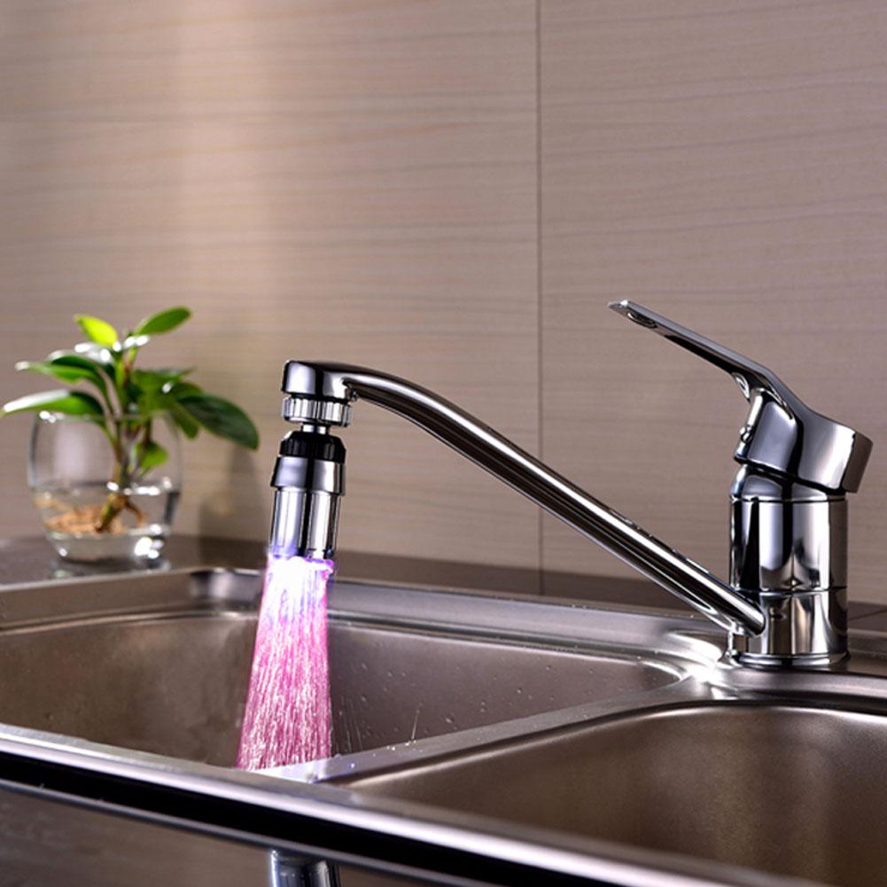 LED Lamp Water Tap Temperature Control 3 Color with Pattern 360 Degree Rotation Discolored Faucet