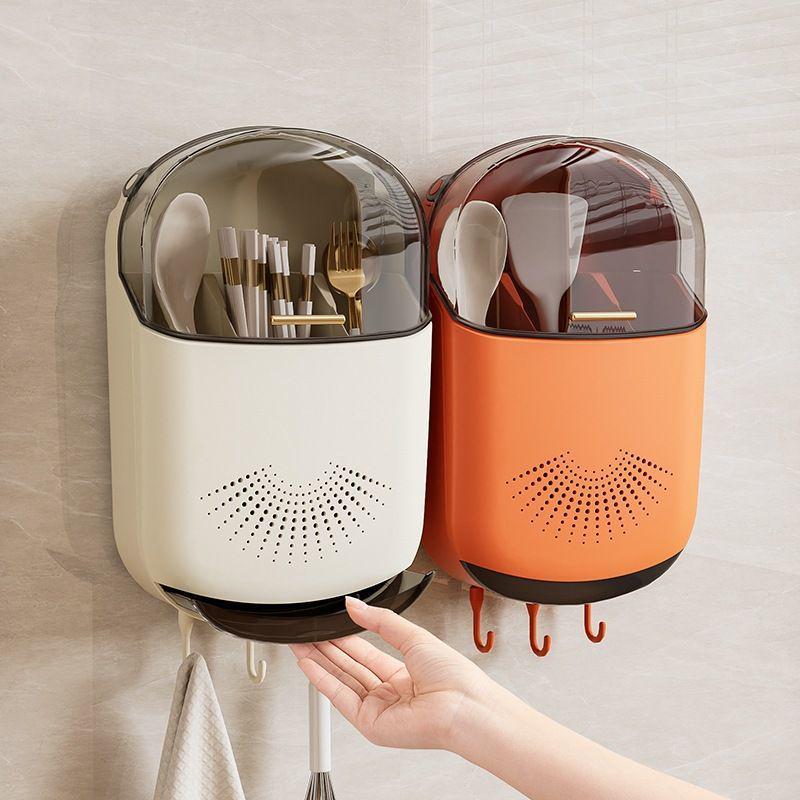 Wall-Mounted Plastic Chopstick and Spoon Holder with Drainage