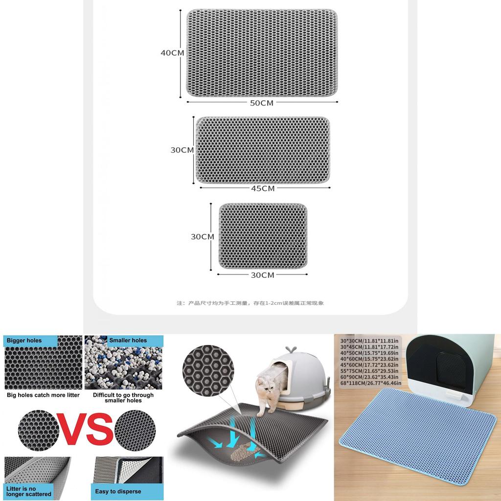 Premium Double-layer Cat Litter Mat Soft Eva Washable Non-slip Large Cat Mat
