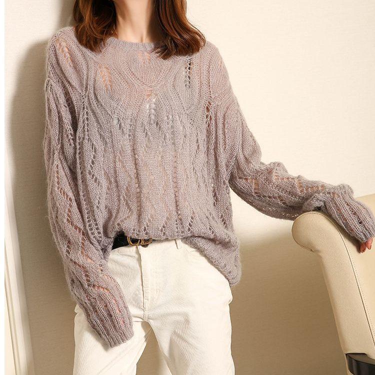 

Весенне-осенняя мохеровая толстовка с капюшоном, ленивый стиль, тонкая трикотажная рубашка с мягкой головой, пуловер L