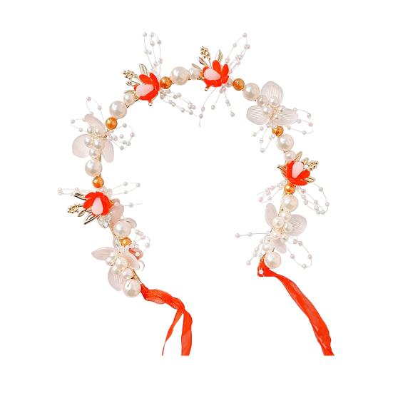 Fairy Girl Headband Bright Color Imitation Pearls Flower Decor Princess Hair Hoop Party Crown Hair