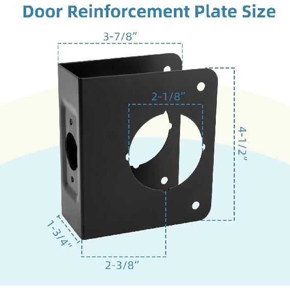 U 9553 Stainless Steel Lock and Door Reinforcement Plate | For 1-3/4 in Thick Doors Stainless Steel Finish in Black, Features One 2-1/8 Inch Bore