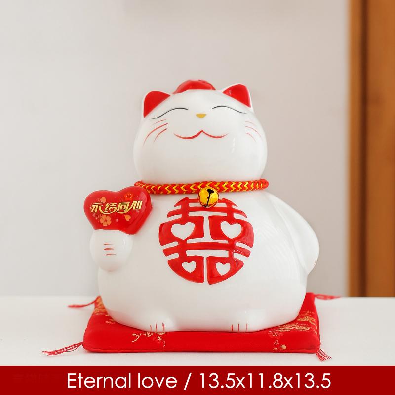 1 Set Ceramic Couple Lucky Cat For Wedding Marriage Porcelain Maneki Neko Fortune Cat Piggy Bank Money Box 5.3 Inch