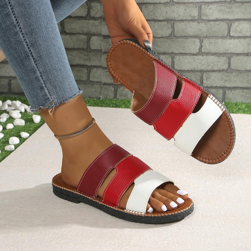 Large Size Flat-bottomed Slippers Women's Summer Color Matching Feet Wear Fish Mouth Cool Slippers