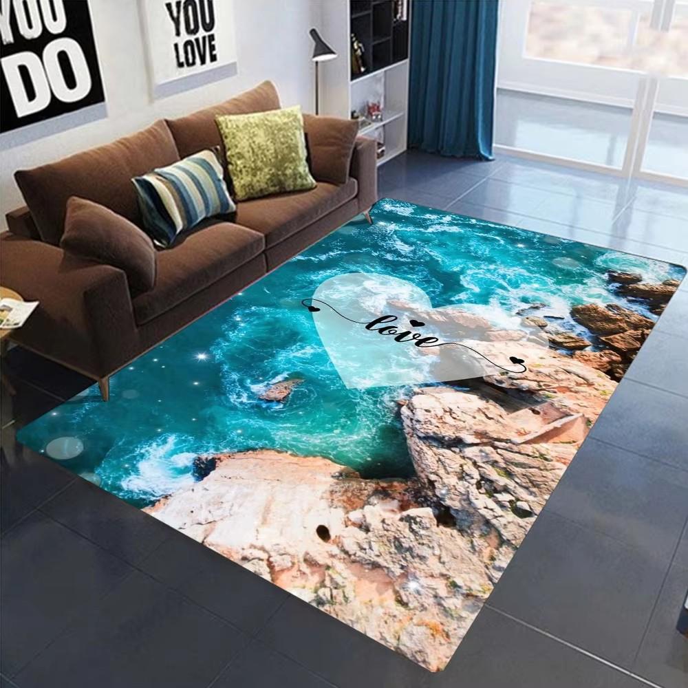 2025 Neuer Seestern Strand Muschel Seestern Sand Teppich Teppich für Wohnzimmer Schlafzimmer Zuhause Sofa Dekoration, Kinder Spielen Rutschfeste Bodenmatte