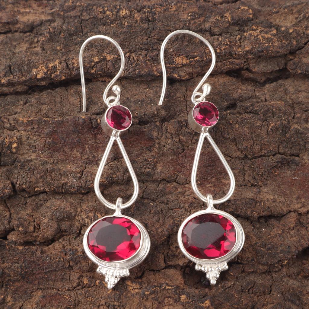 Pink Rubellite Gemstone 925 Sterling Silver Jewelry Earrings 2.50" Gift For Mom EE-132-6