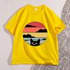 Schwarze Katze Sonnenuntergang T-Shirt Vintage Grafik Unisex T-Shirt Coole Streetwear Unisex T-Shirts Lässig Hohe Qualität Baumwolle Y2k Kleidung