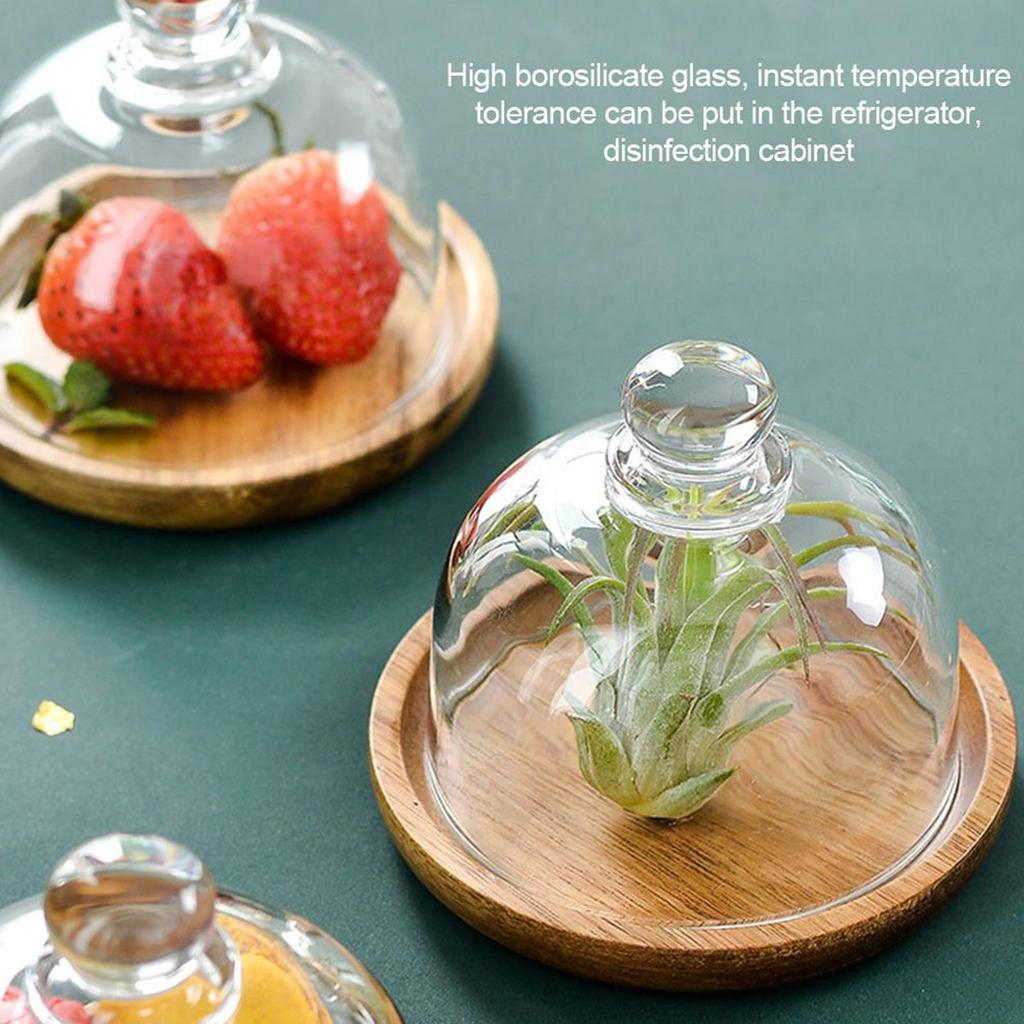 Wooden Cake Stands With Dome Cover Plate Glass Stand Lid Dessert Display Fruit Snack Storage Tray Home Kitchen Cake Tools