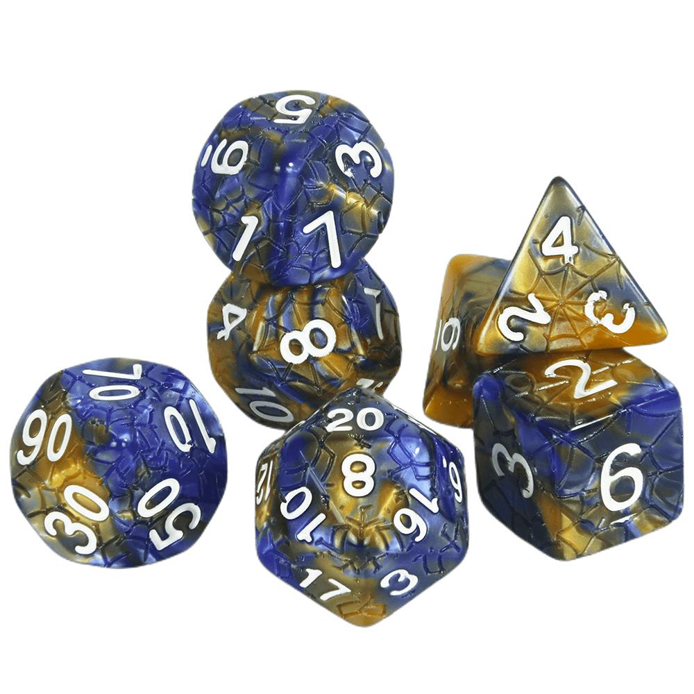 Sada mnohostěnných kostek 7ks Míchání barevných kostek s pavučinou pro deskové hry DND a deskové hry na hrdiny