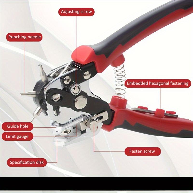 1Pc 6-in-1 Revolving Hole Punch Tool Heavy Duty Stainless Steel Comfort Grip for Leather Plastic Fabric Paper Card DIY Projects