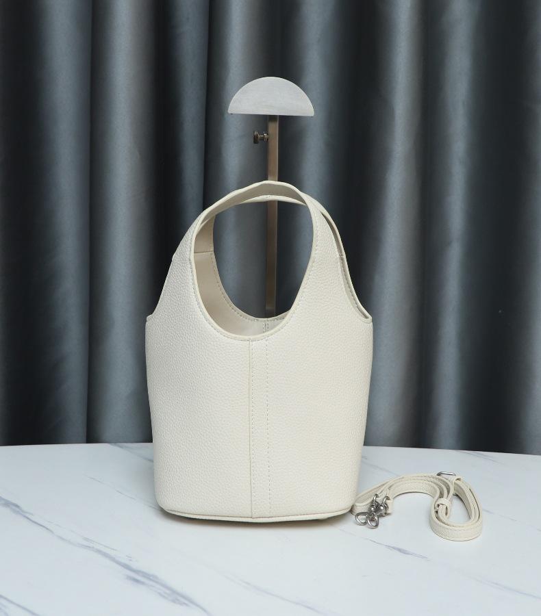Bolso Hobo de Cuero Vacuno con Patrón Lichi de Gran Capacidad 2024 con Bolso Cesta Cerrable