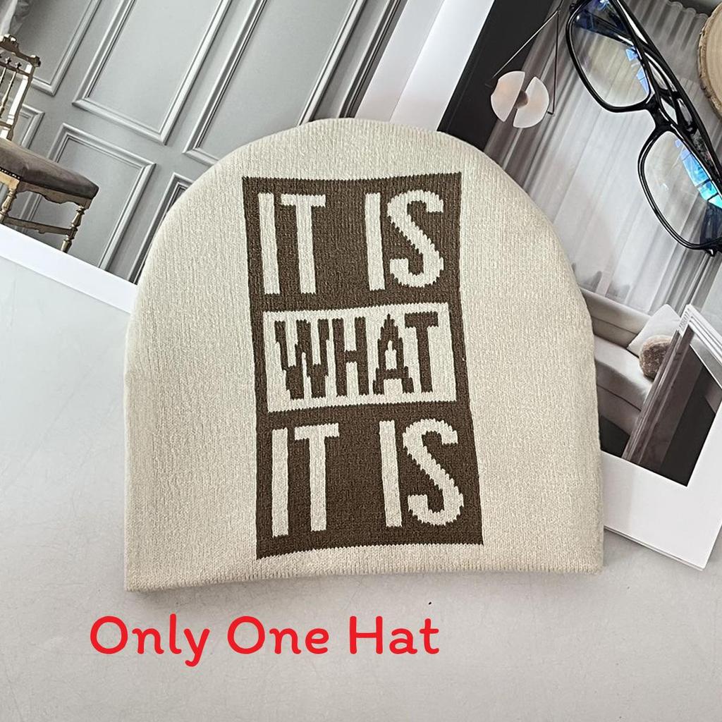 Knitted Hat For Winter With Warmth And Letter Design For Casual Outdoor Wear