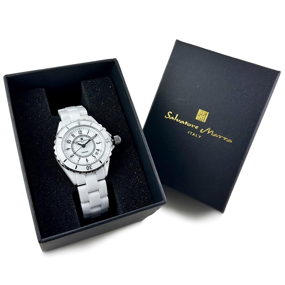 Salvatore Marra and Black and White Ceramic Bracelet Watch 1 White with Arabic Men's Women's (No. Numerals)