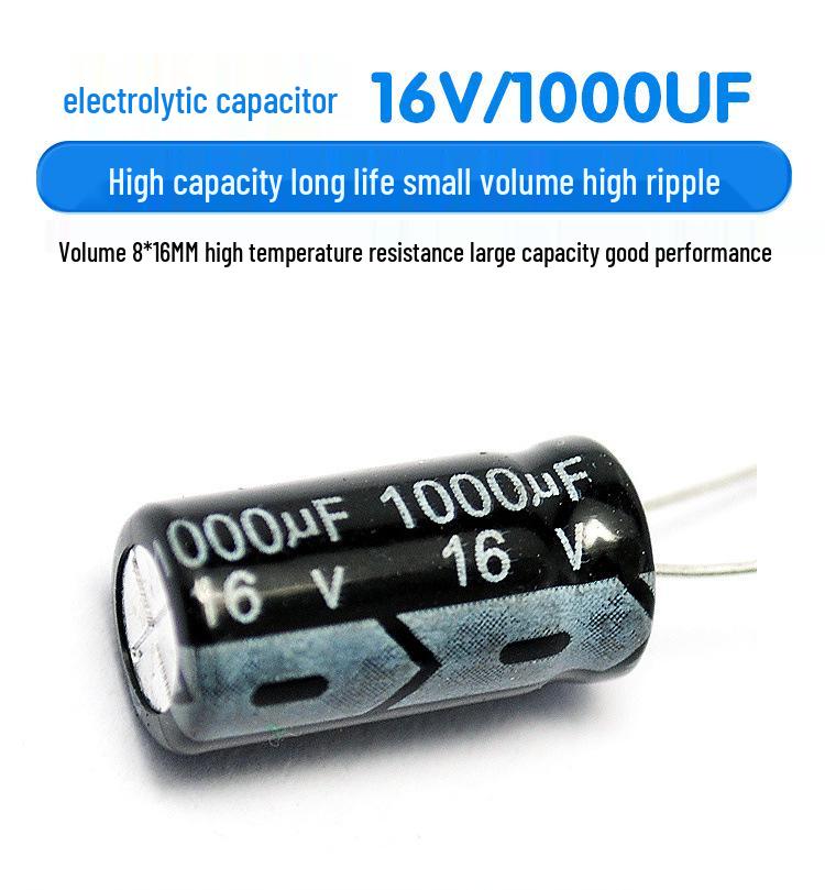 Risym 16V 1000µF 8x16MM Aluminum Electrolytic Capacitor, Through-hole