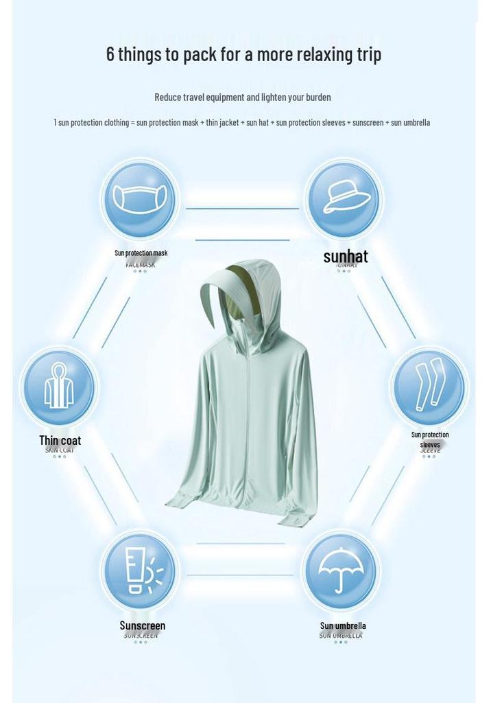 UPF50+ Summer 2024 Ice Silk Hooded Sun Protection Clothing for Couples - Cool, Breathable, Anti-UV for Men & Women