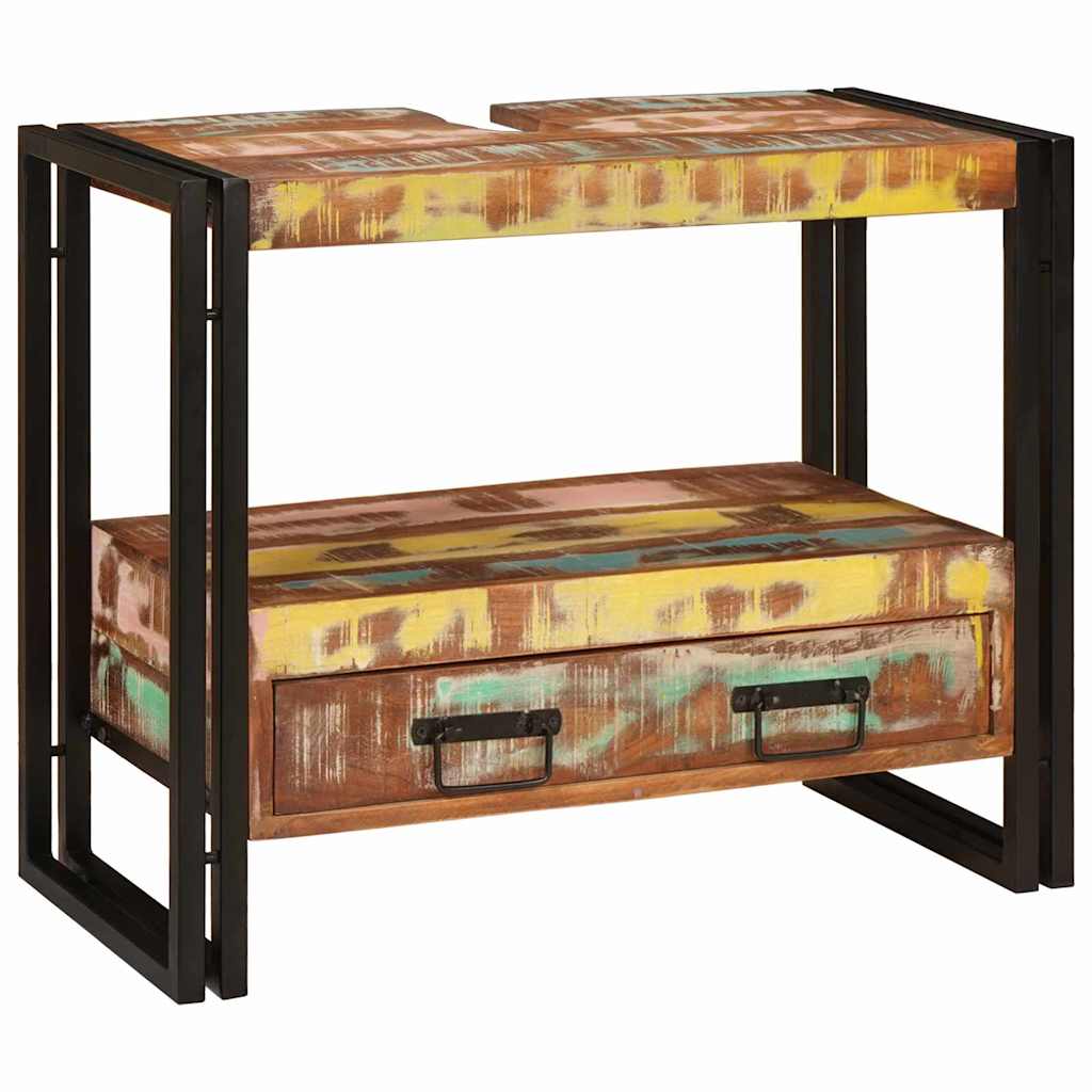 Washbasin Cabinet Multicolored Solid Upcycled Wood