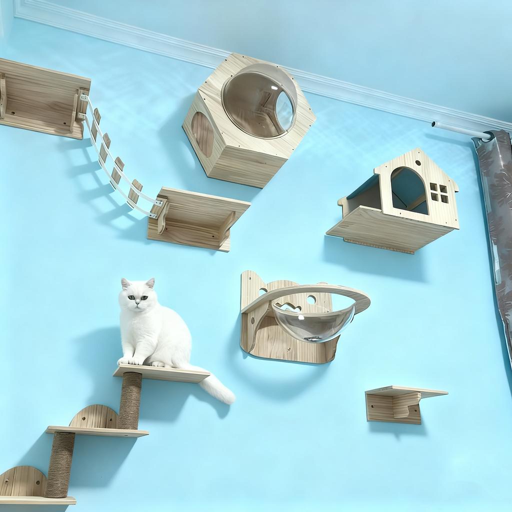 Cat Wall Climbing Shelf Steps Ladder Scratching Post Scratcher Bed Hiding House for Cats Tree Tower Pet Furniture Accessories