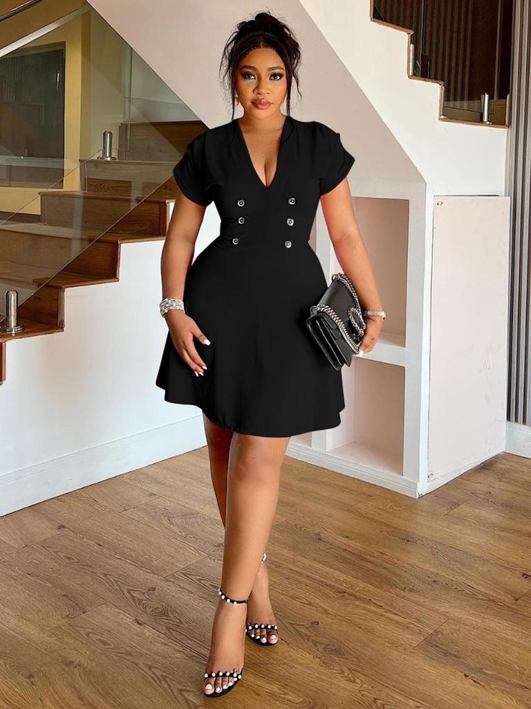 Elegant Women's Plus Size Solid Color Dress - X6085