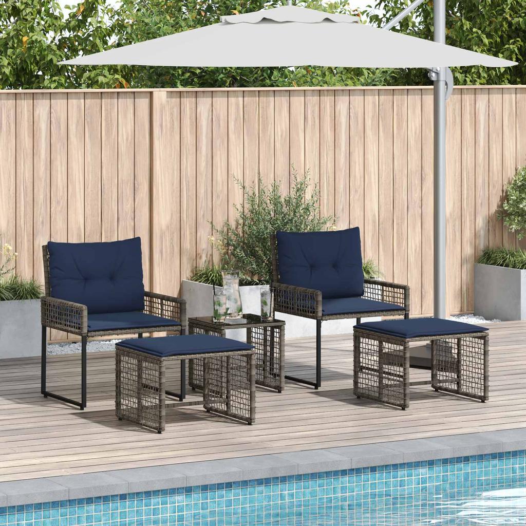Garden Furniture Set with Cushions 5 pcs Grey and Navy Blue