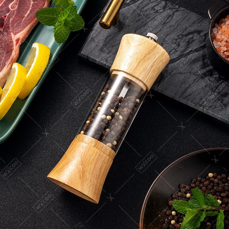 WXCOO 6inch Kitchen Pepper Grinder Sea Salt Grinder Ceramic Grinding Core Wooden Pepper Grinder Adjustable Manual Pepper Mill
