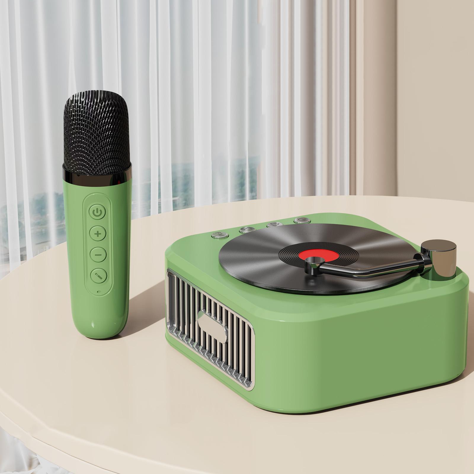 

Проигрыватель виниловых пластинок ретро аудио Bluetooth-колонка беспроводной микрофон маленький высококачественный 1 * microphone green