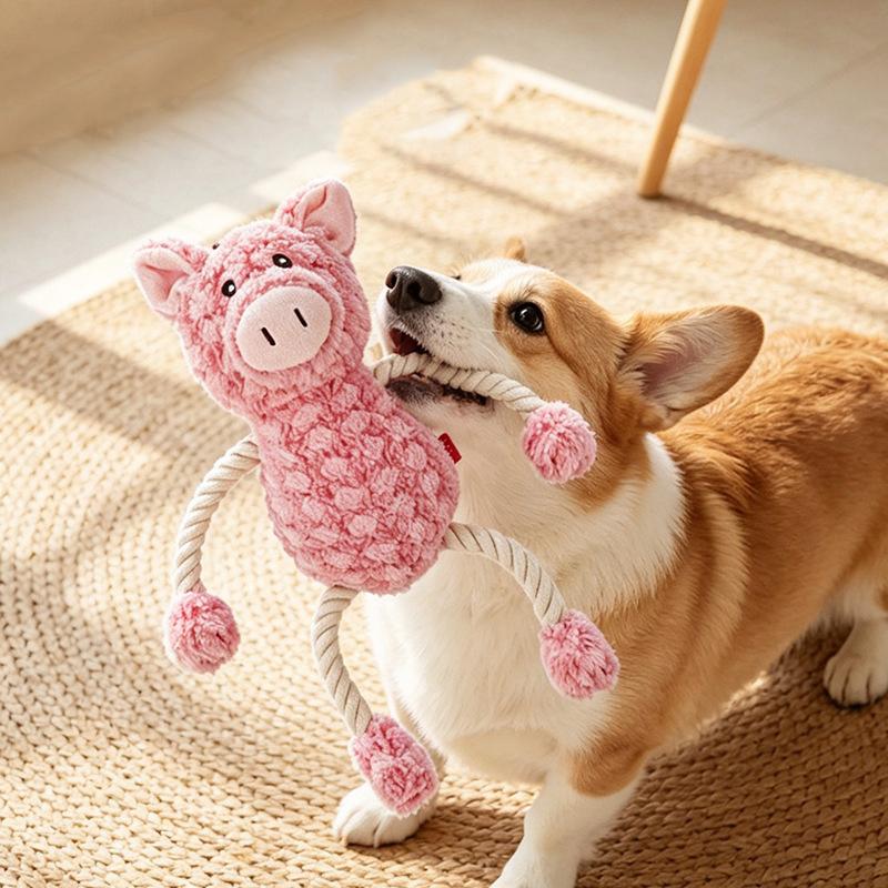 Dog Toys with Self Soothing Cotton Rope Teeth Grinding Bite Resistance and Sound Making Plush Pet Toys Suitable for All Dog Bree