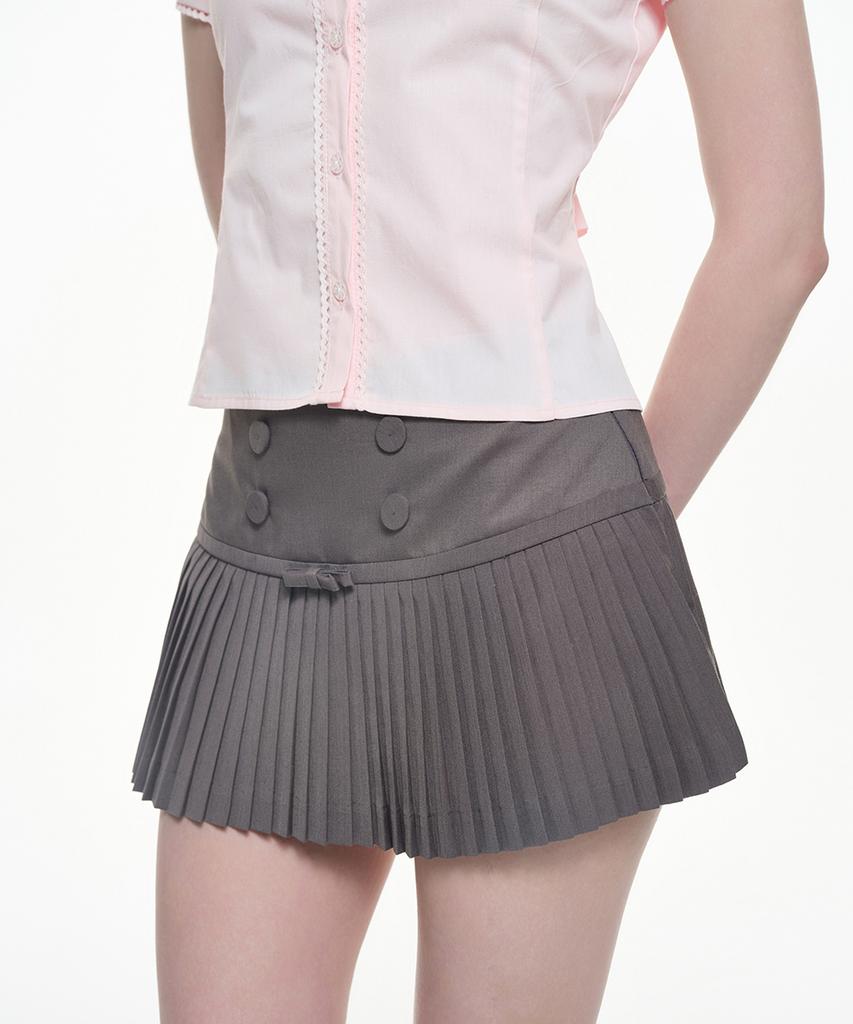 Wisp Fairy Classic Ribbon Pleated Skirt - Charcoal