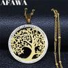 Fashion Tree of Life Stainless Steel Necklace Gold Color Crystal Pendant Necklaces Elegant Women Girl Jewelry Gifts N76S01