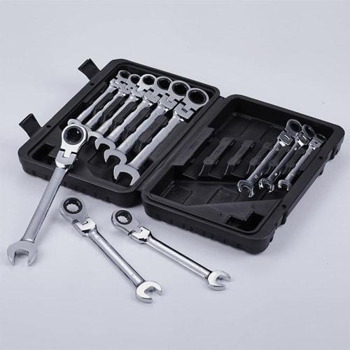 Rikopin Gear Wrench Set, Swivel Ratchet Wrench Set, 12-Piece Gear Wrench Set, Ratchet Wrench, 8-19mm, for Electrical Installation, Plumbing, HVAC Work