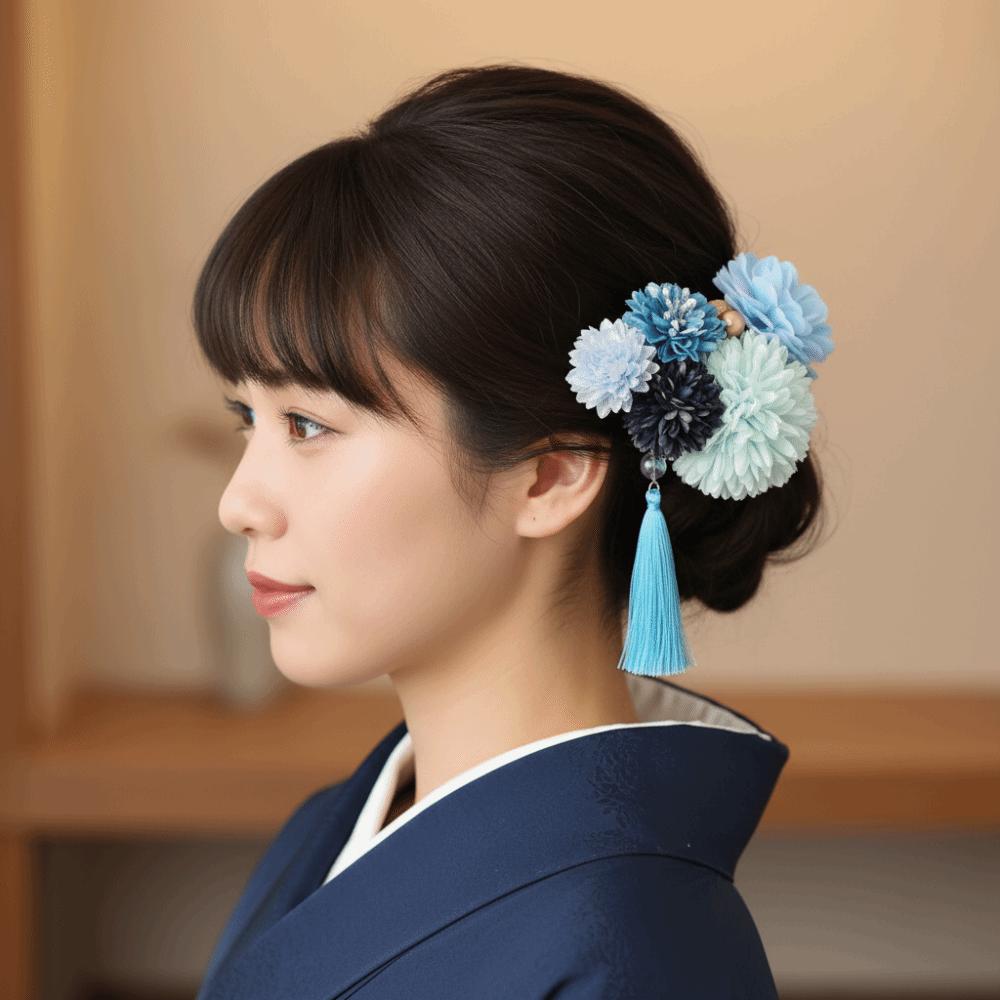 Headpiece Japanese Style Flower Hair Forks Flower Handmade Japanese Kimono Hair Clips Vintage Cloth Tassels Hair Stick Girls
