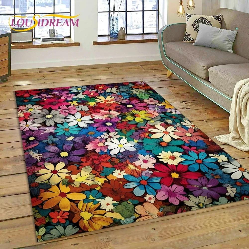 3D Dream Sun Flowers Nordic Daisy Carpet Rug for Bedroom Living Room Home Sofa Decoration,Children Game Large Decor Floor Mat