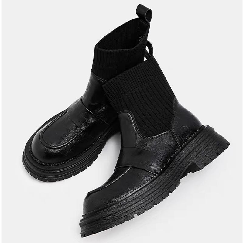 Women Platform Women Snow Ankle Boots Mid Heels Shoes Designer Knitting New Sock Boots 2024 Trend Winter Chunky Botas De Mujer