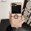 Leather Bracket Case for Samsung Galaxy Z Flip 6  4 3 7 ZFlip Magnetic Ring Holder Stand Shockproof Solid Color Cover